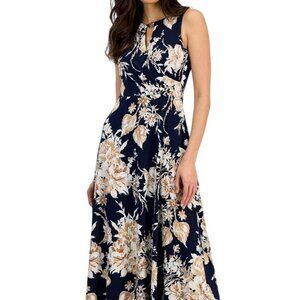 Womens Navy Blue Floral Maxi Dress  1X